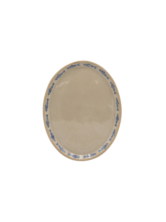 Blue Sardine Stamped Ceramic Platter