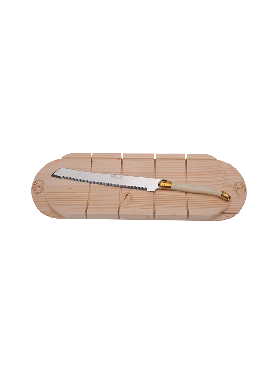 Jean Dubost Bread Knife with Ivory Handle and Baguette Board