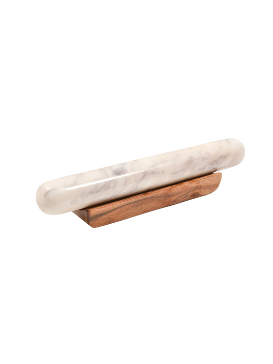 White Marble Rolling Pin and Wooden Base