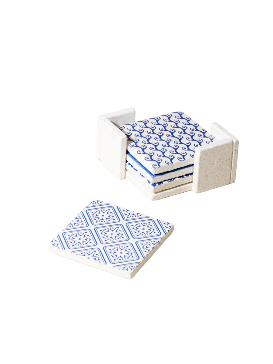 (Set of 4) Mediterranean Patterned Marble Tiles Coasters