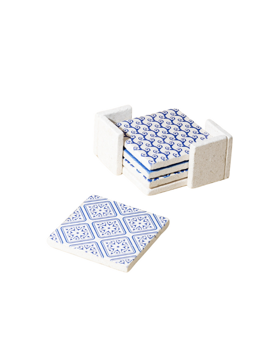 (Set of 4) Mediterranean Patterned Marble Tiles Coasters