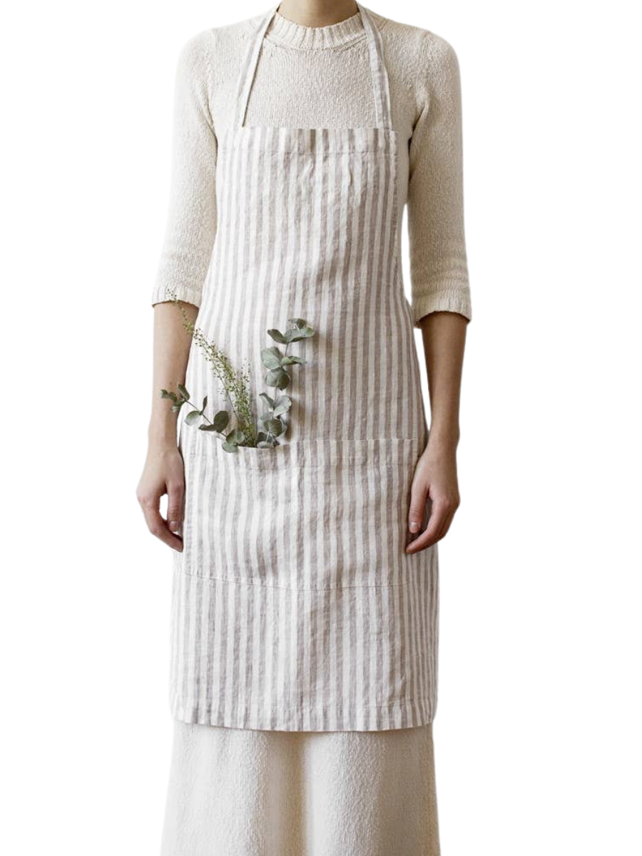 Natural White Stripes Linen Daily Apron