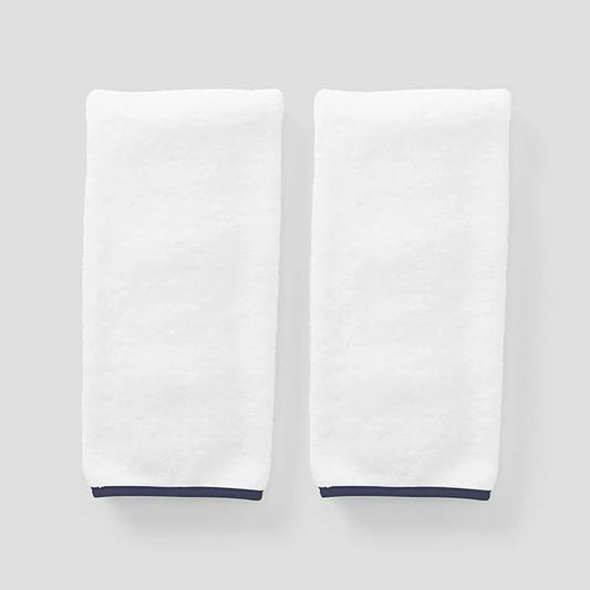 (Pair) Hand Towels, Navy Piping