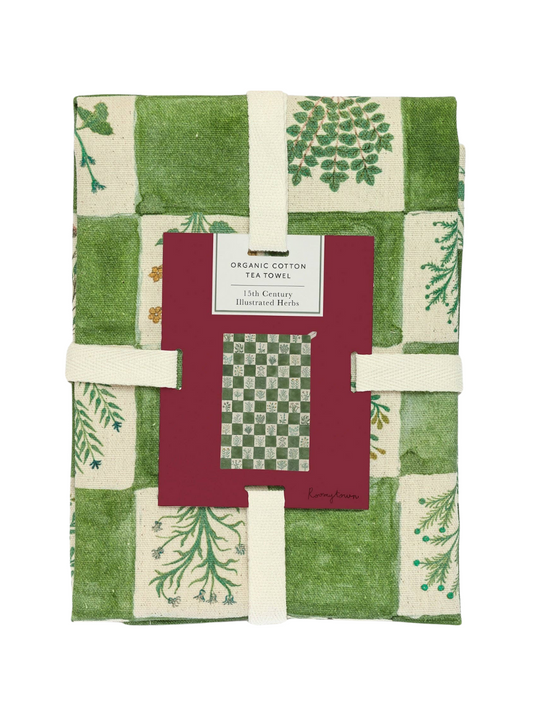 Organic Cotton Tea Towel - 15th Century Illustrated Herbs