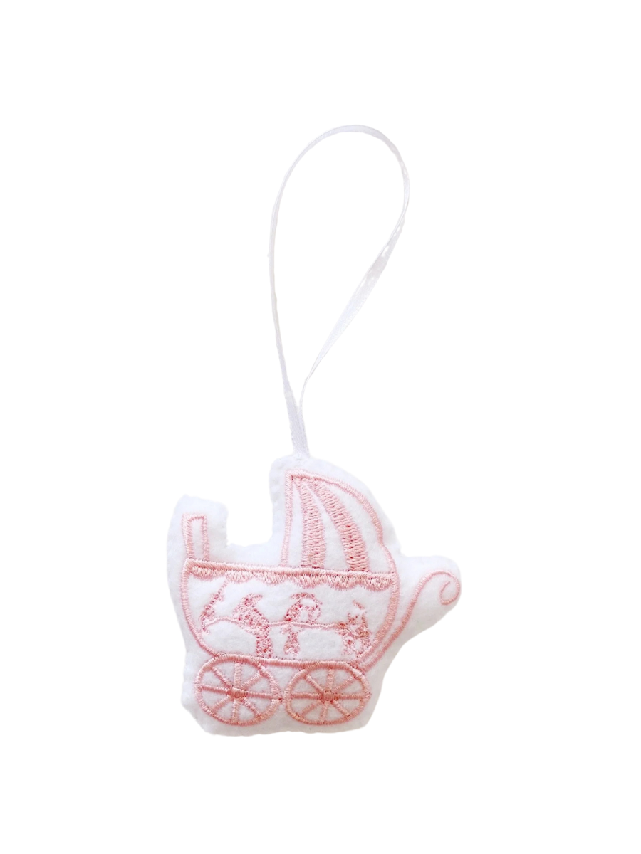 Baby Vintage Pram Ornament (Pink)