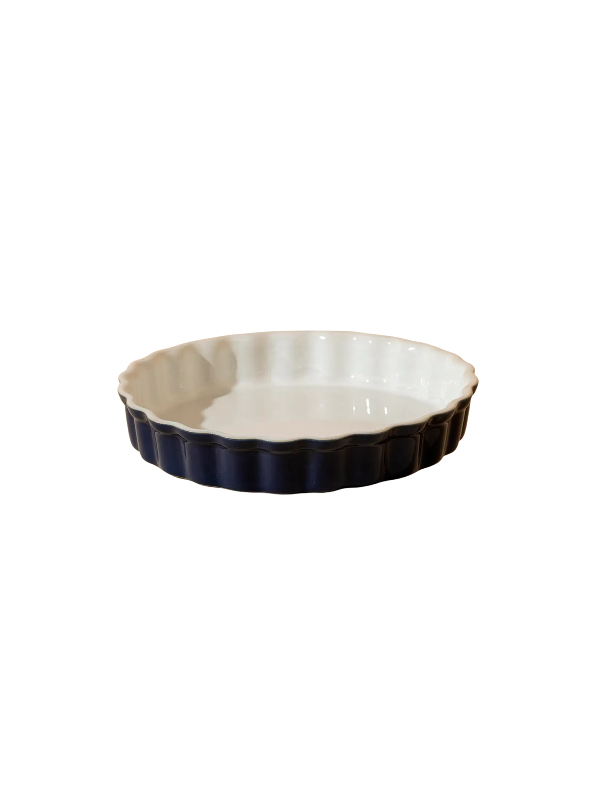 Rounded Stoneware Pie Dish Glossy White/ Cobalt Blue