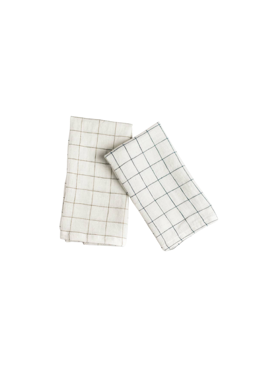 Stone Washed Linen Windowpane Plaid Napkins: Navy