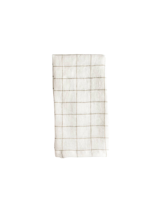 Stone Washed Linen Windowpane Plaid Napkins: Taupe