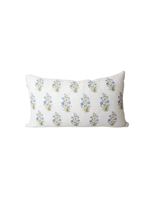 Lucie Block Print Floral Lumbar Pillow - Blue Decor