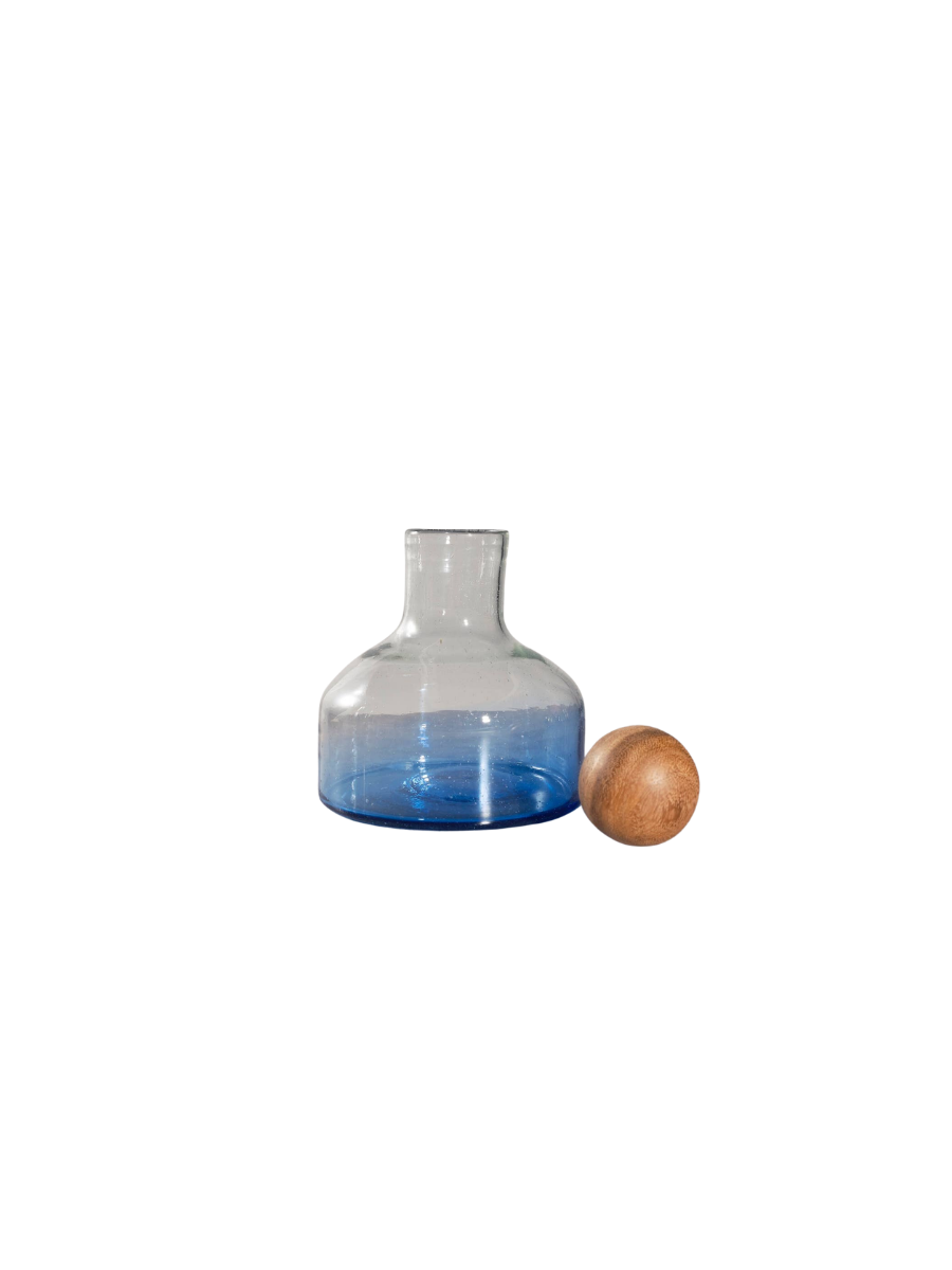 Blue Decanter with Wood Topper