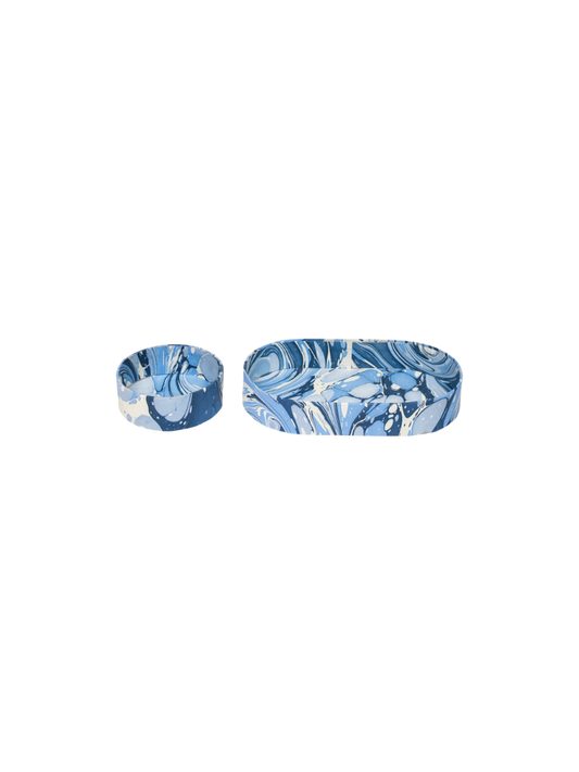 Nesting Hand-Marbled Oval Desk Tray Set in Ocean Wave
