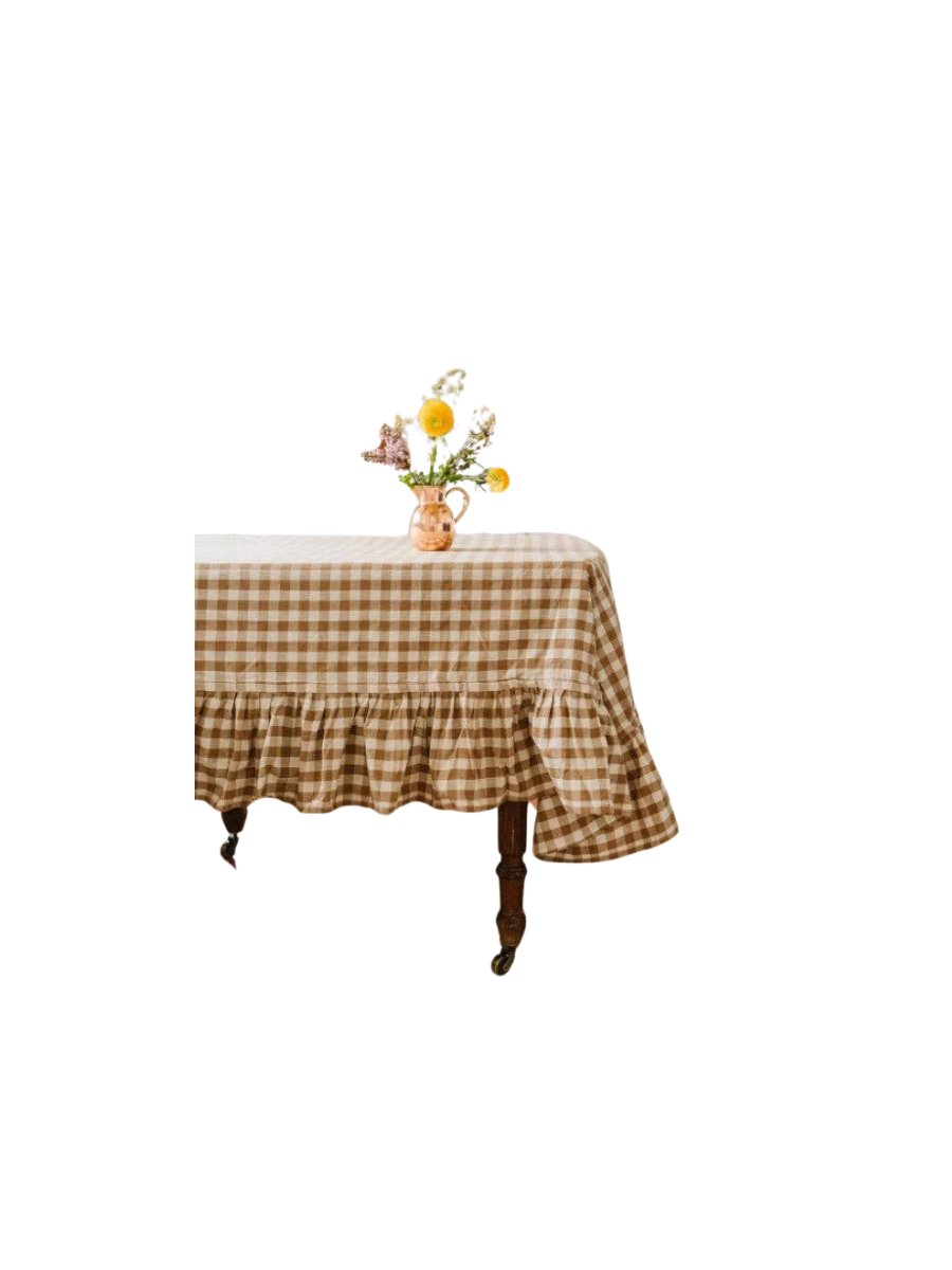 Hazelnut Ruffled Gingham Tablecloth: 60"x90"