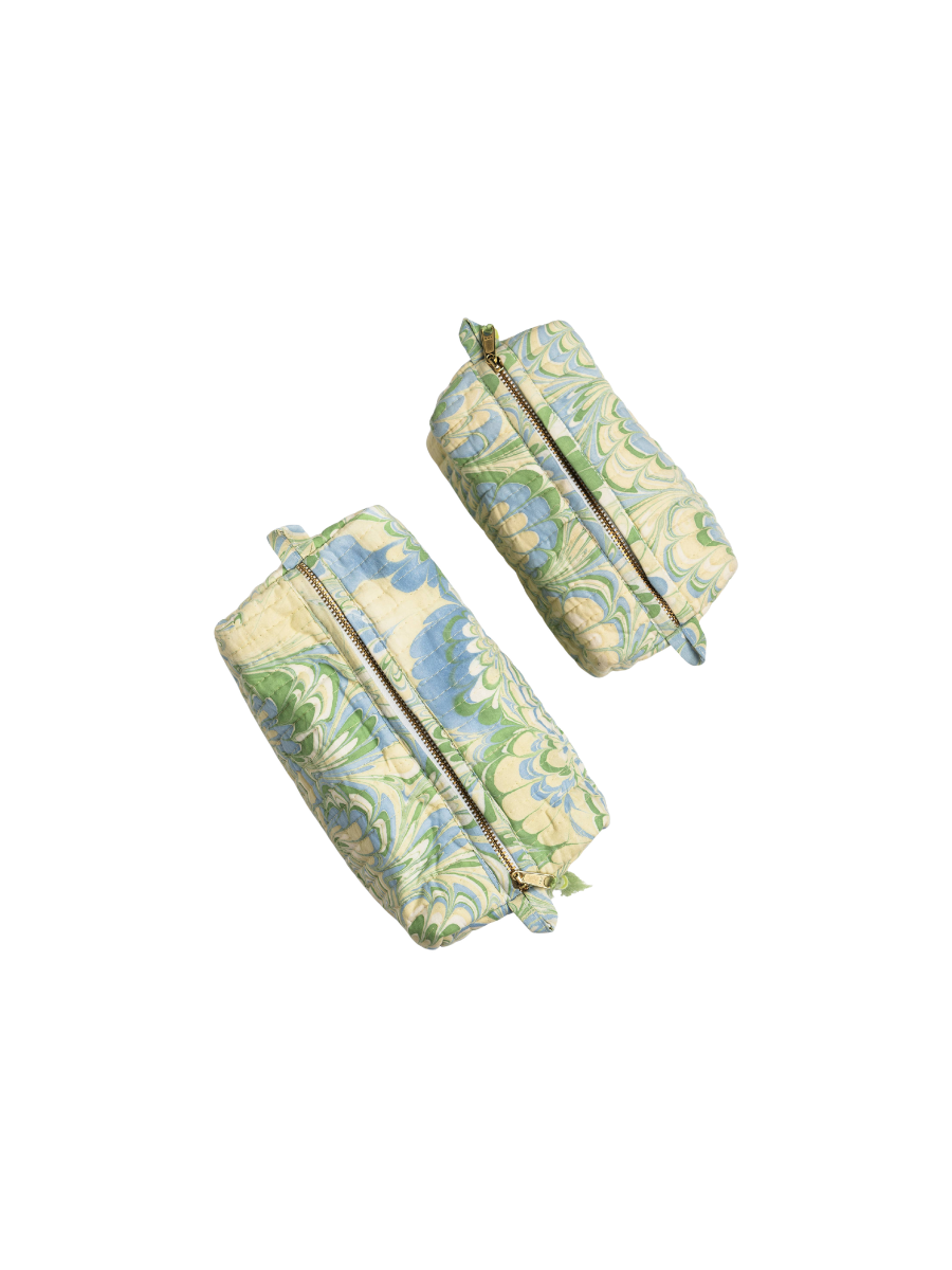 Seaglass Peacock Hand-Marbled Cosmetic Bag