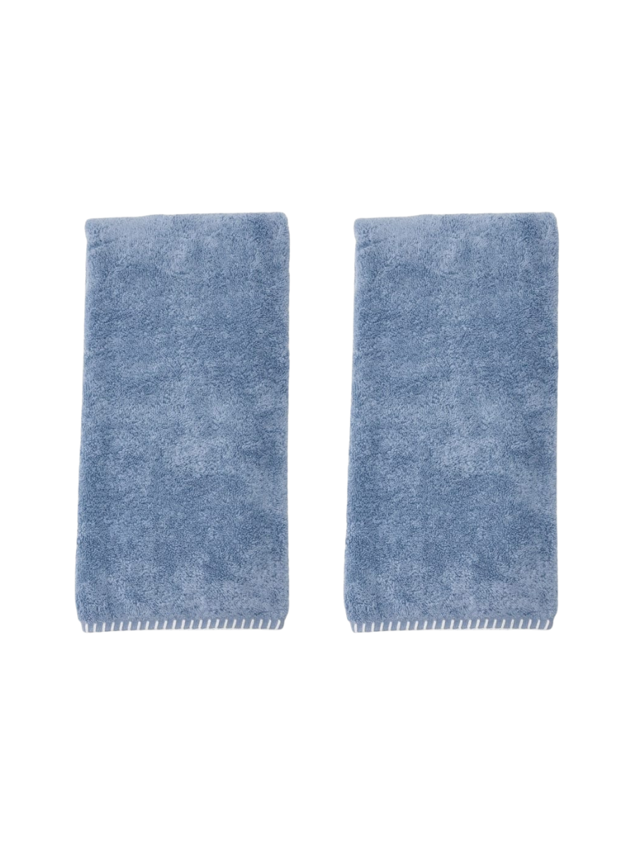(Pair) Stitched Edge Hand Towel, Storm Blue