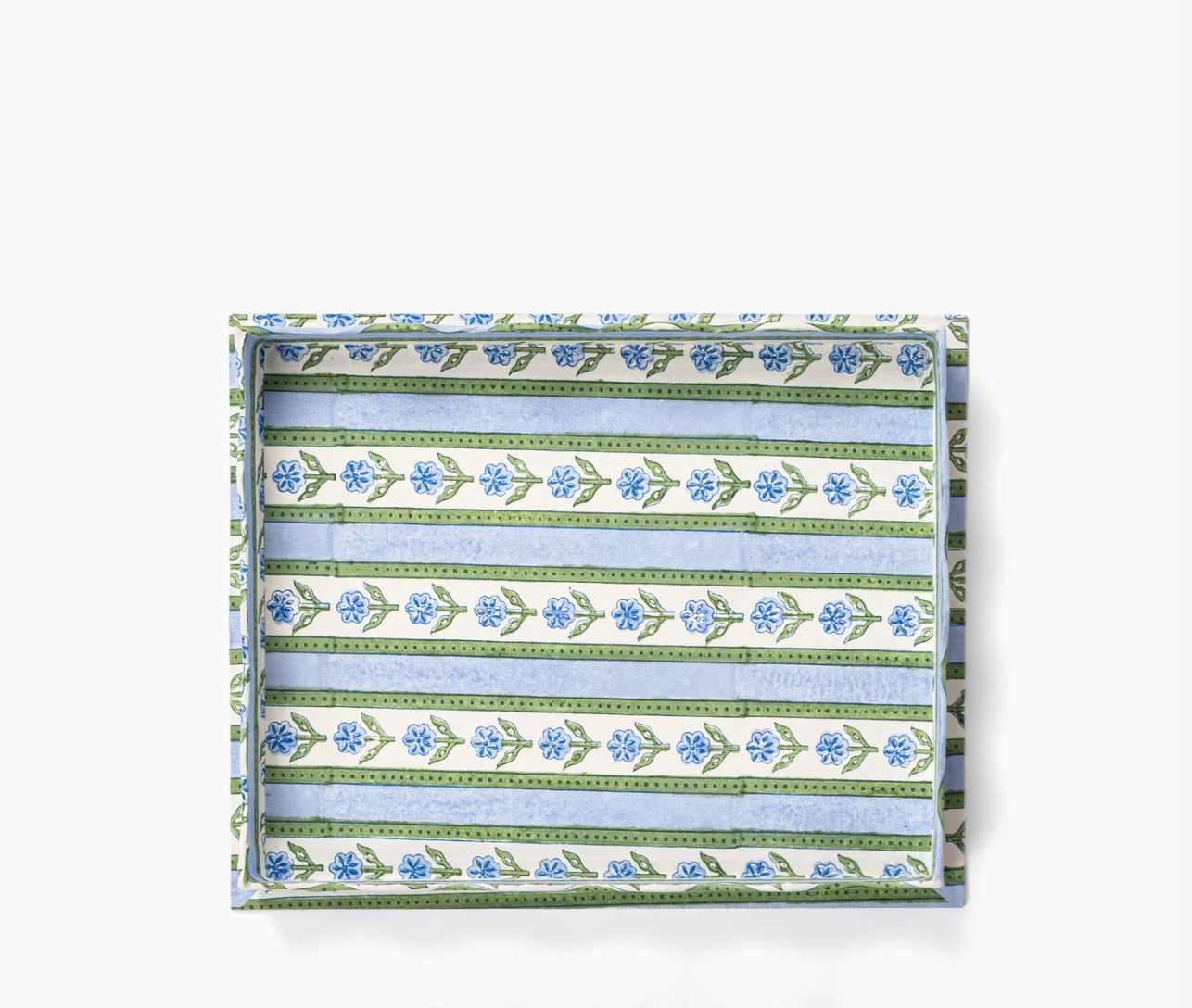 Scalloped Tray in Garden Blockprint  - Large