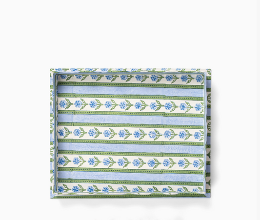 Scalloped Tray in Garden Blockprint  - Large