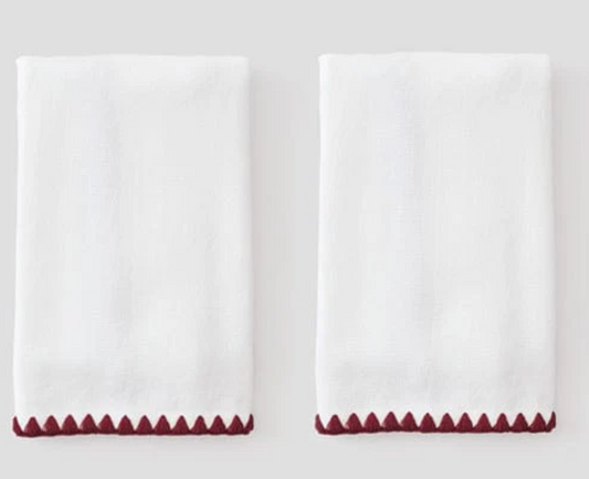 (Pair) Stitched Edge Powder Bath Towels, Cranberry