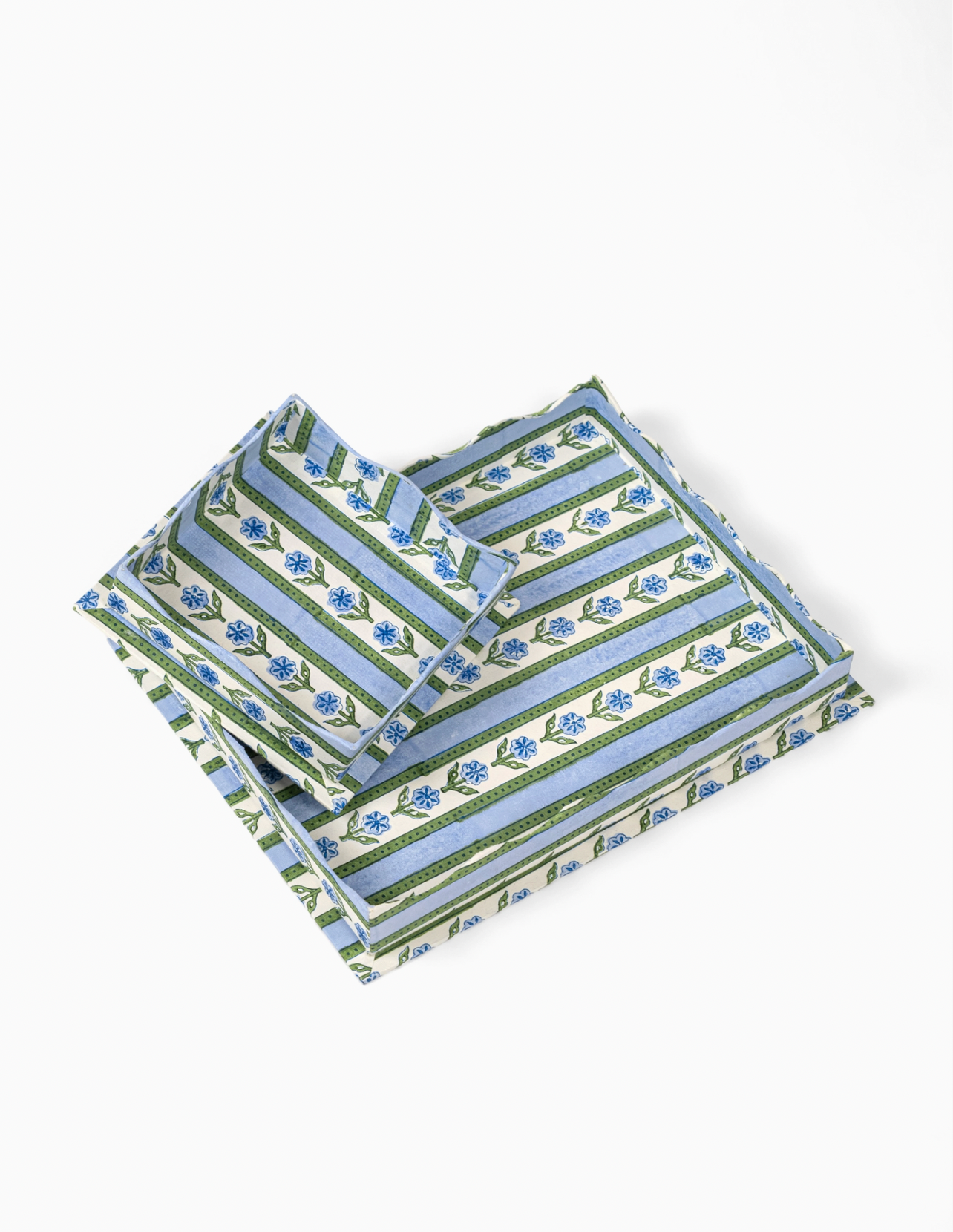 Scalloped Tray in Garden Blockprint  - Large