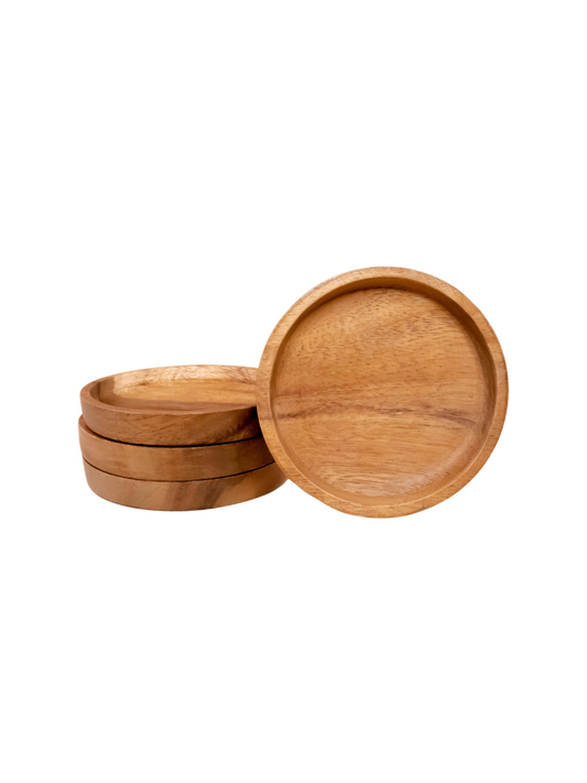 (Set of 4) Acacia Wood Coasters