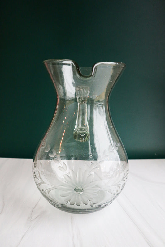Etched Condessa Clear Pear Pitcher