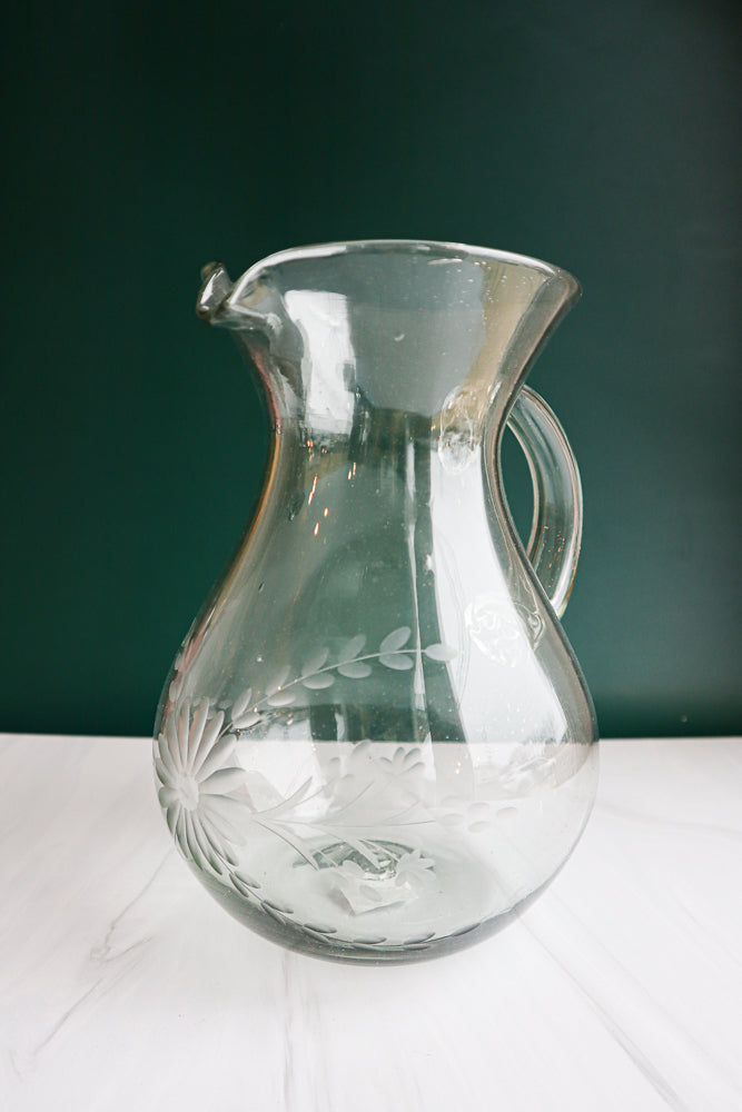 Etched Condessa Clear Pear Pitcher