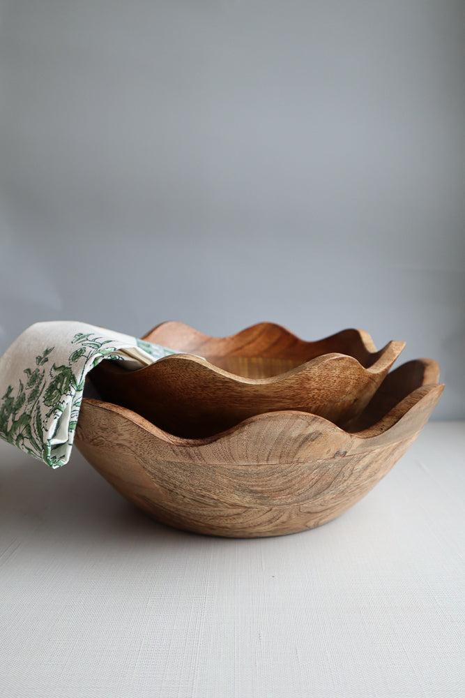 Scalloped Wooden Bowl - Large