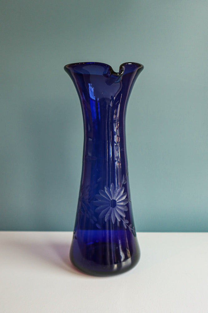Etched Condessa French Blue Carafe