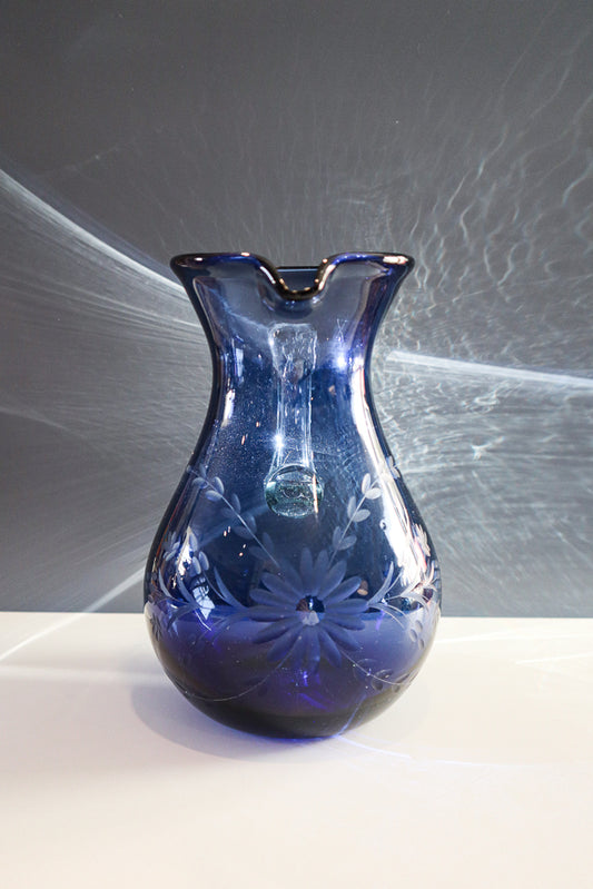 Etched Condessa French Blue Pear Pitcher