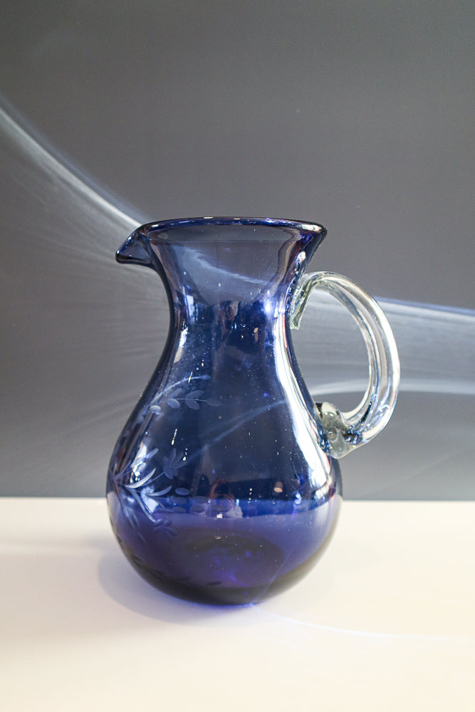 Etched Condessa French Blue Pear Pitcher
