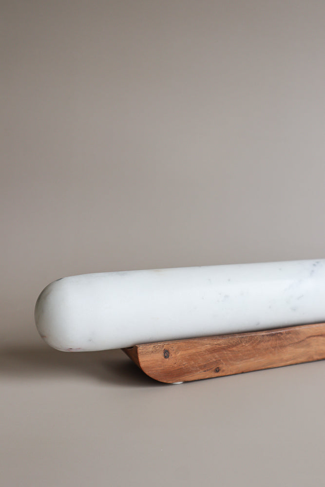 White Marble Rolling Pin and Wooden Base