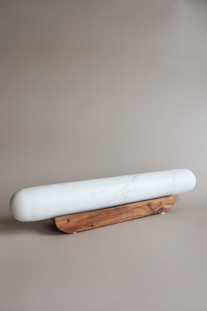 White Marble Rolling Pin and Wooden Base