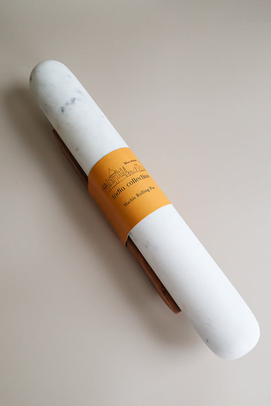 White Marble Rolling Pin and Wooden Base