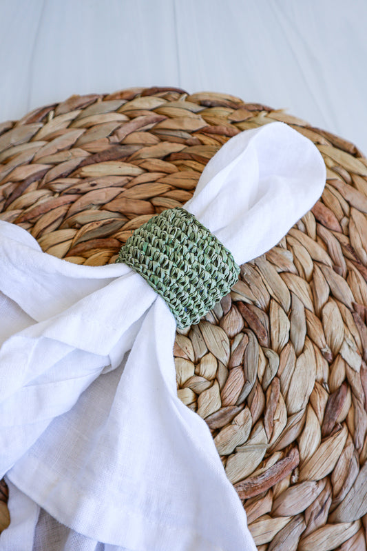 (Set of 4) Sage Raffia Crochet Napkin Rings