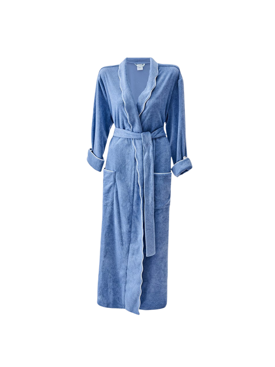 Women's Long Lightweight Scallop Robe in Periwinkle