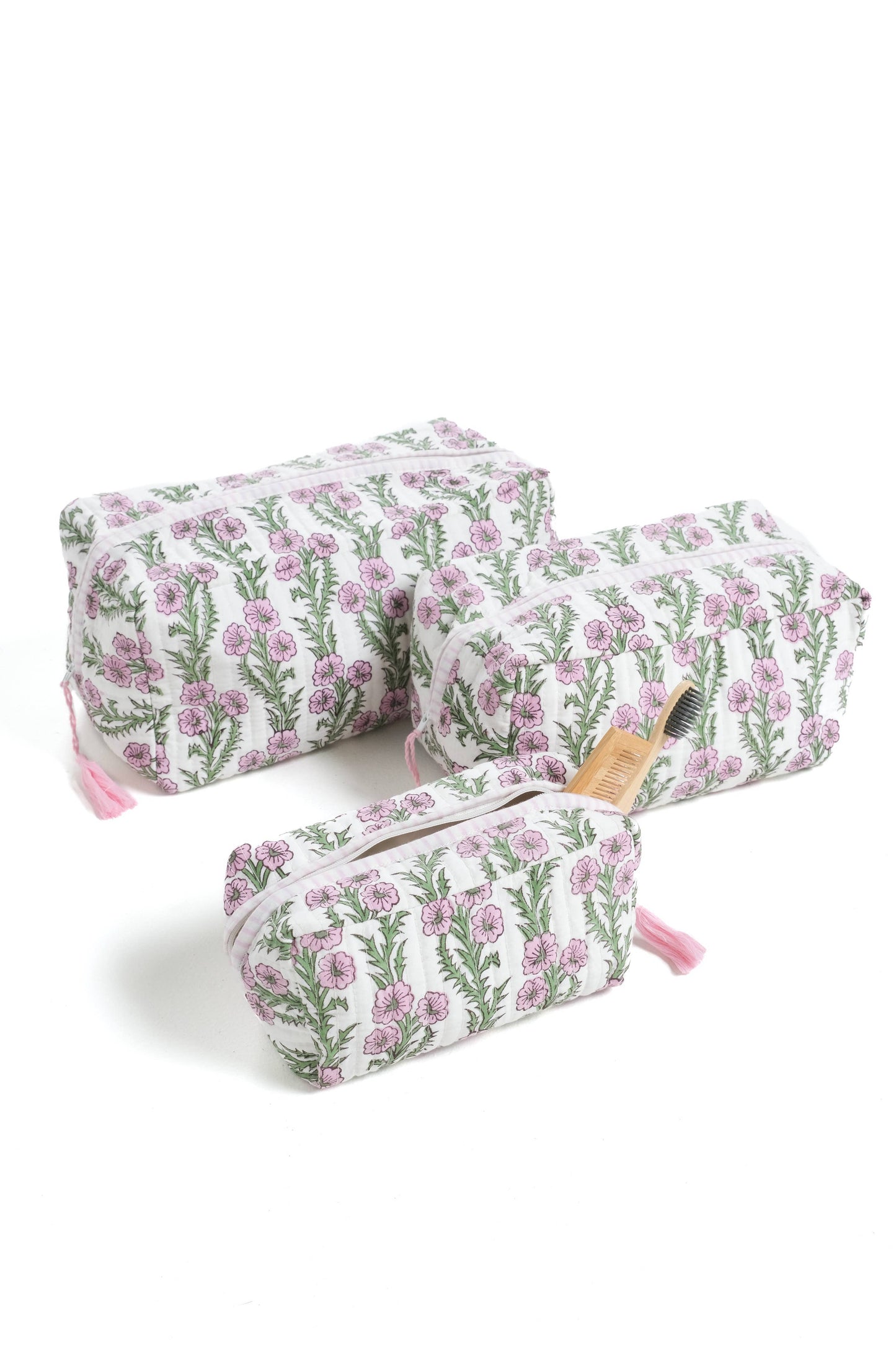 Forget-Me-Not Blockprint Makeup Bag in Lilac Pink - Large
