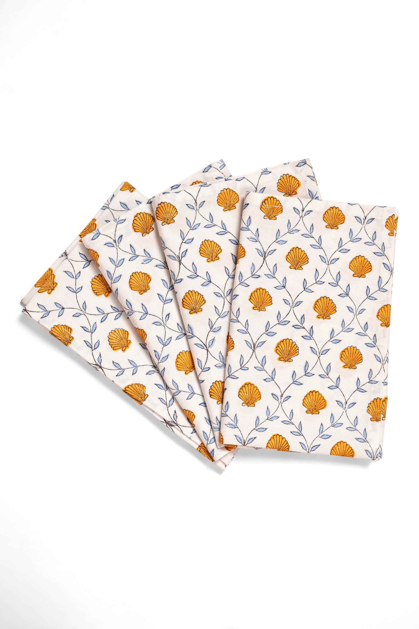 Seashell Blockprint Napkins, Set of 4: Blue