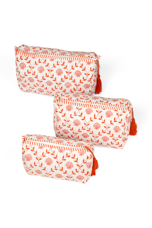 Pink Seashell Blockprint Toiletry Bag