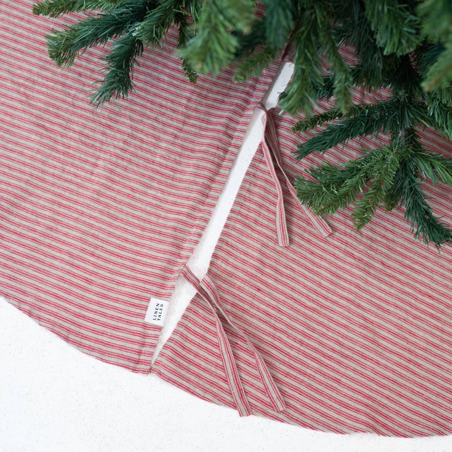 Red Natural Stripes Linen Christmas Tree Skirt