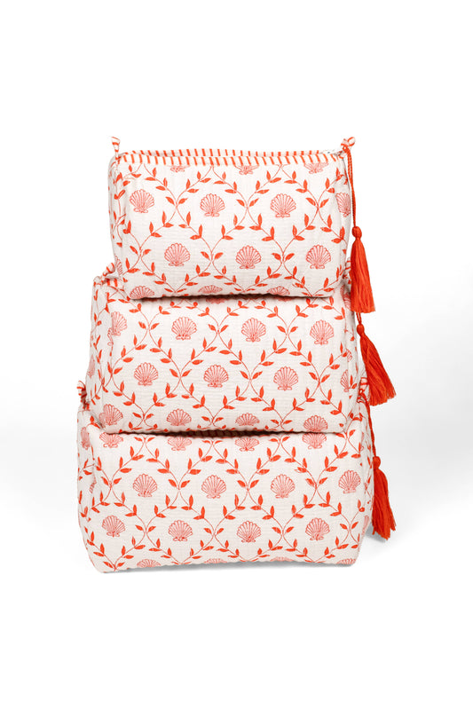 Pink Seashell Blockprint Toiletry Bag