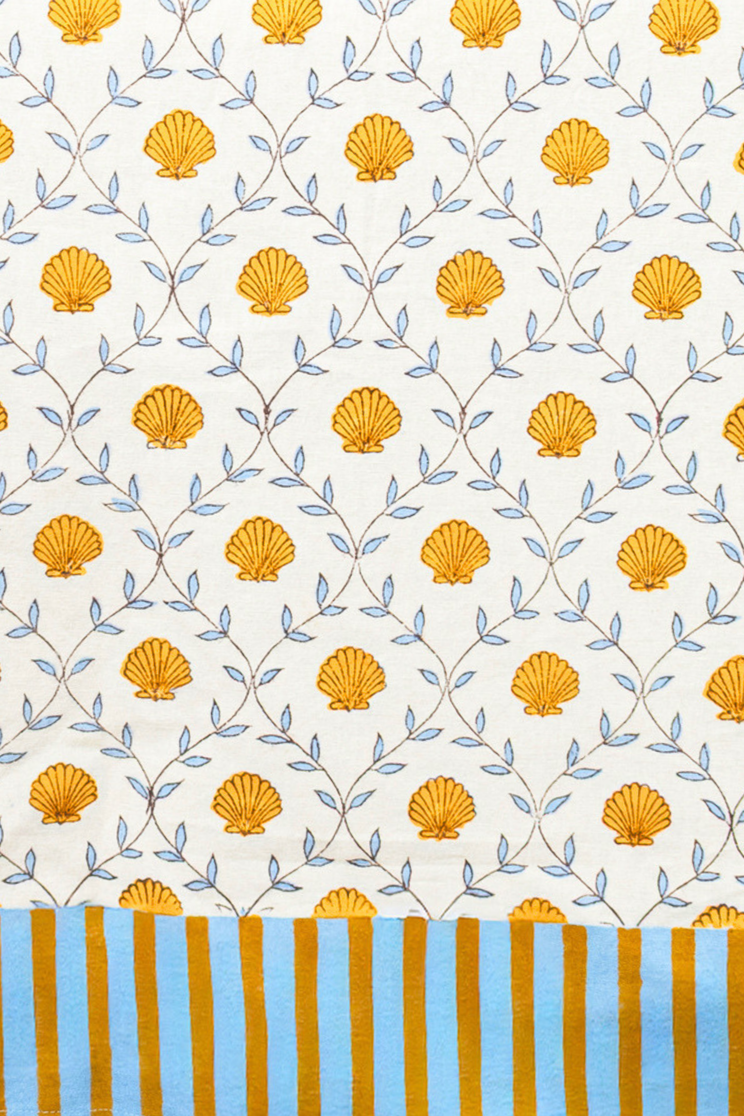 Seashell Blockprint Tablecloth: Seashell Blue / 70x120