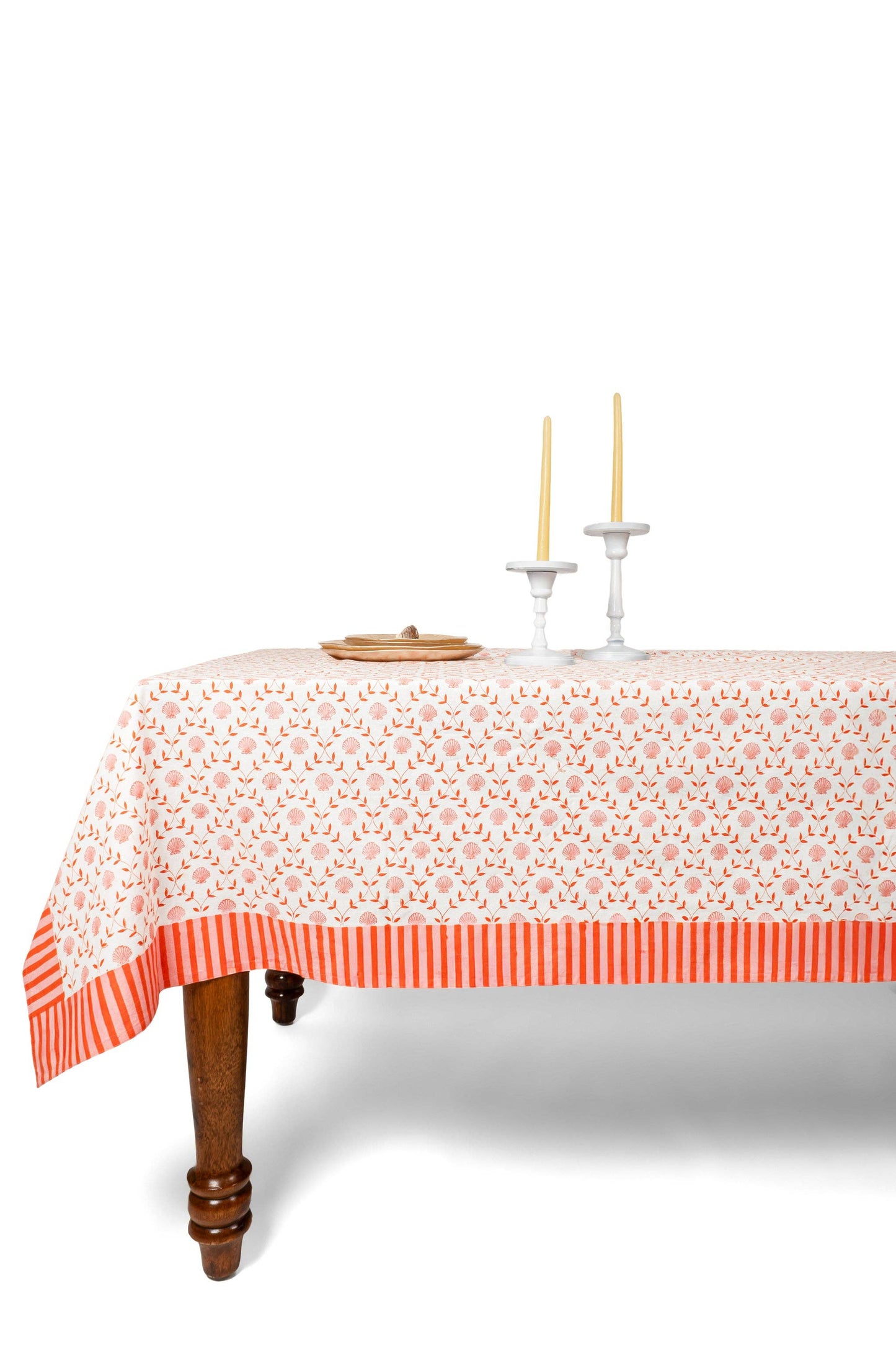 Seashell Blockprint Tablecloth: Seashell Blue / 70x120