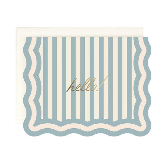Hello! Blue Striped Scallop Card