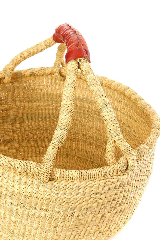 Bolga Shopper Basket with Brown Leather Handles