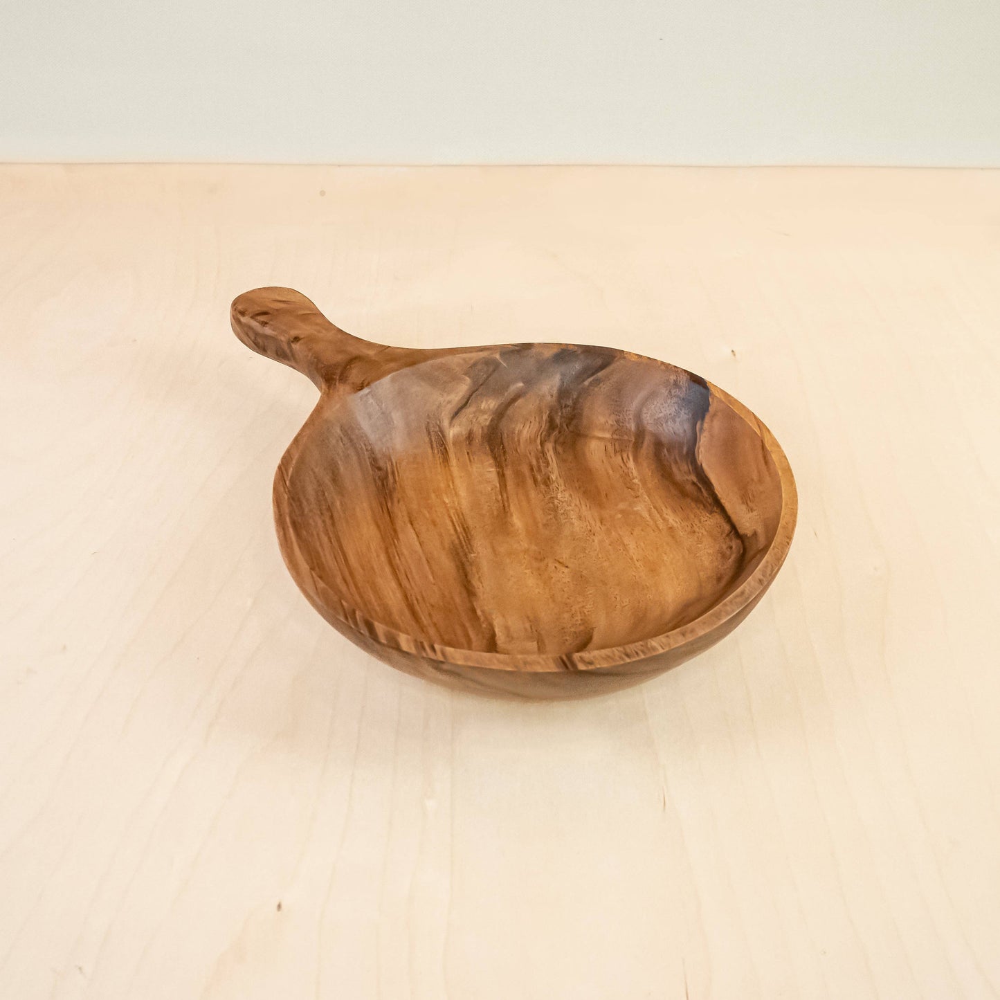 Round Acacia Wood Serving Bowl with Handles