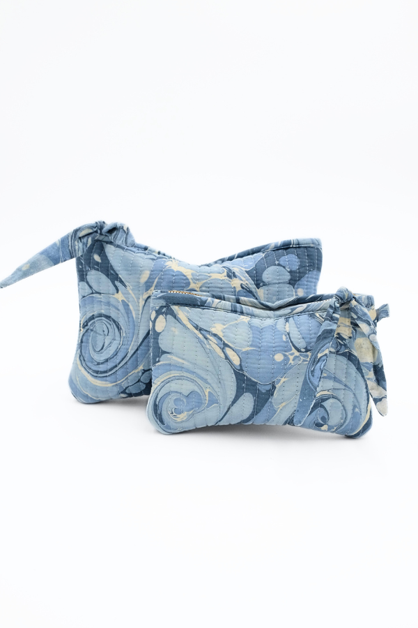 Hand-Marbled Pouch in Ocean Wave