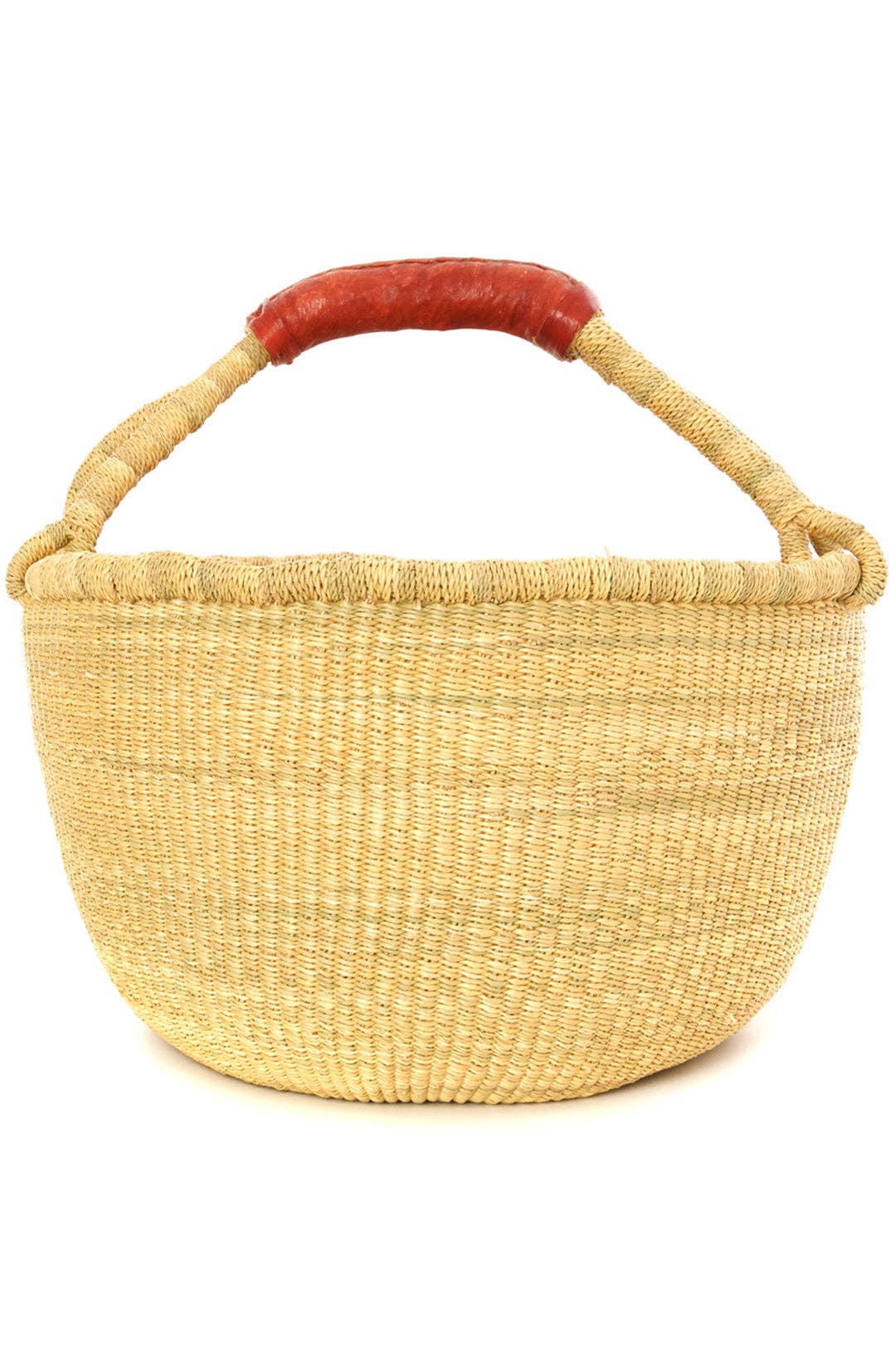 Bolga Shopper Basket with Brown Leather Handles