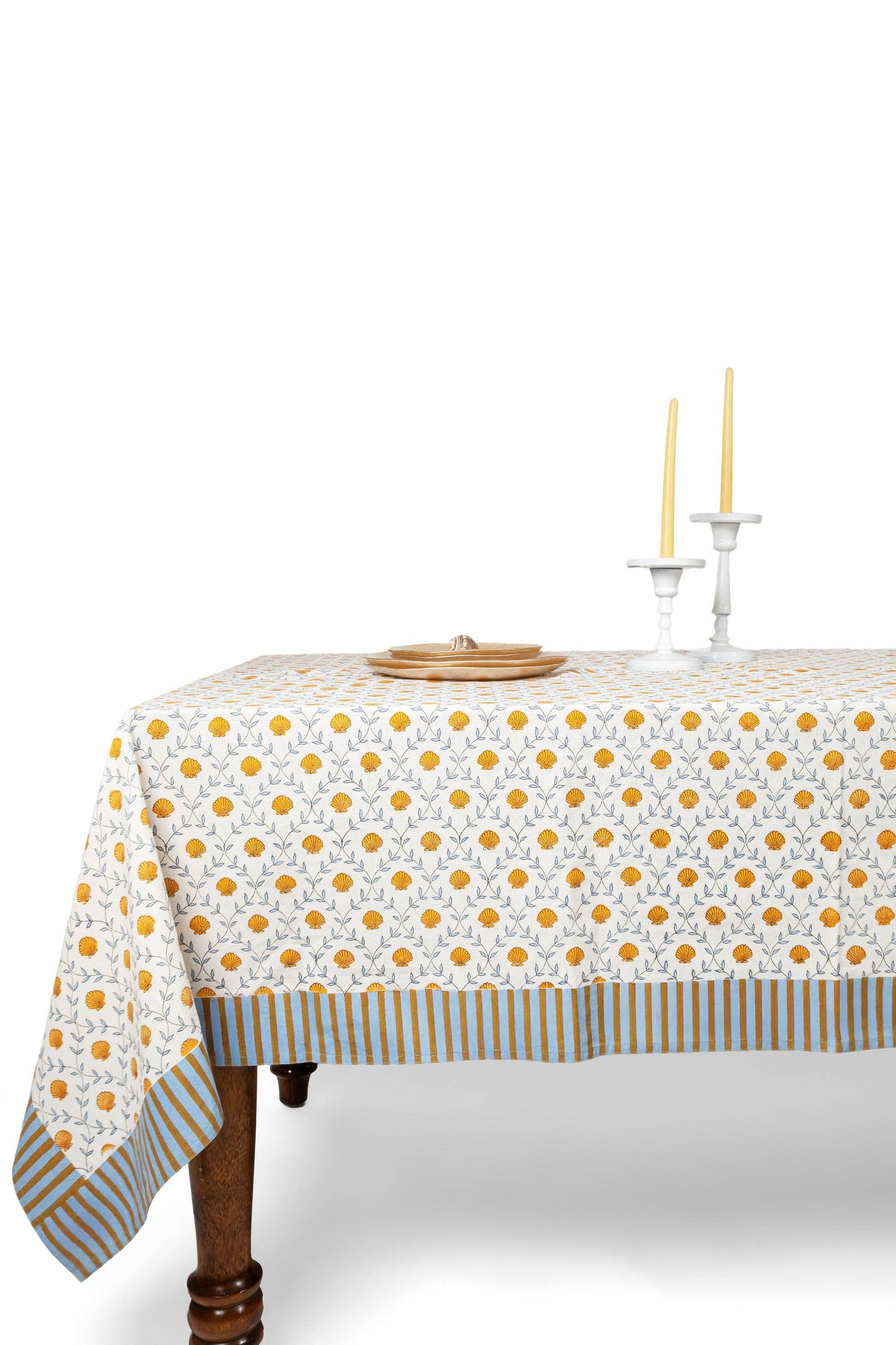 Seashell Blockprint Tablecloth: Seashell Blue / 60x90