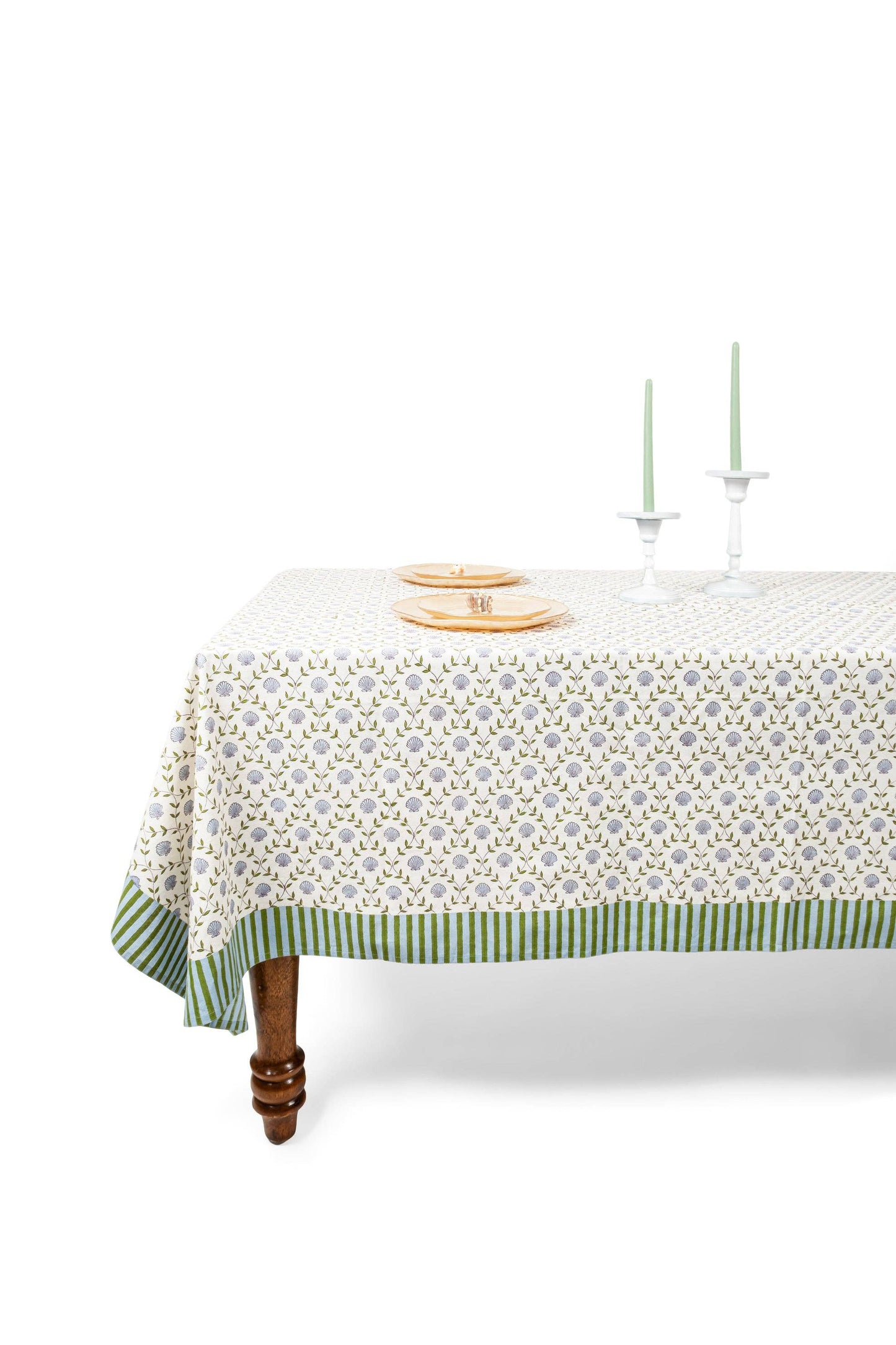 Seashell Blockprint Tablecloth: Seashell Blue / 60x90