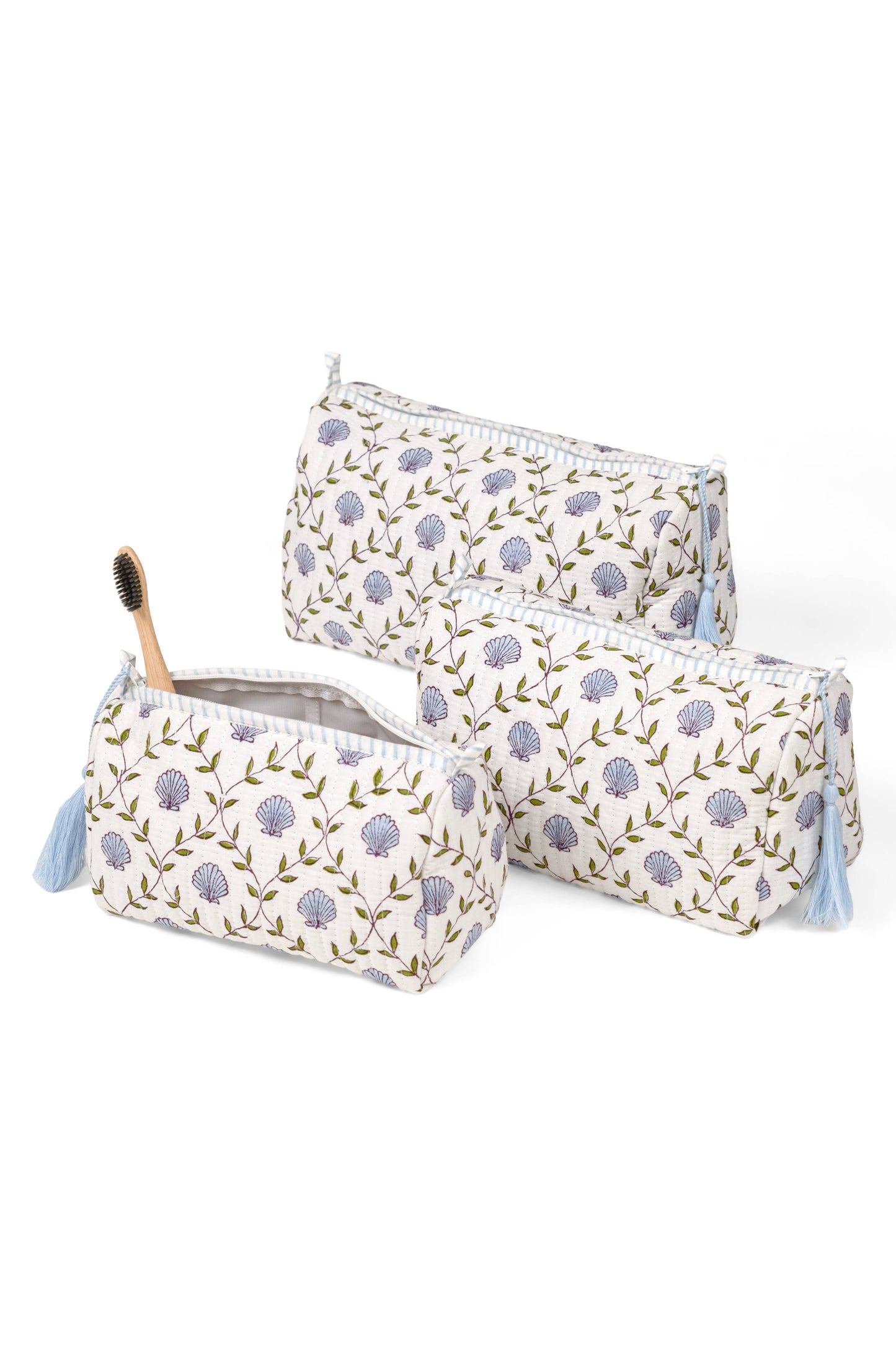 Blue Seashell Blockprint Toiletry Bag