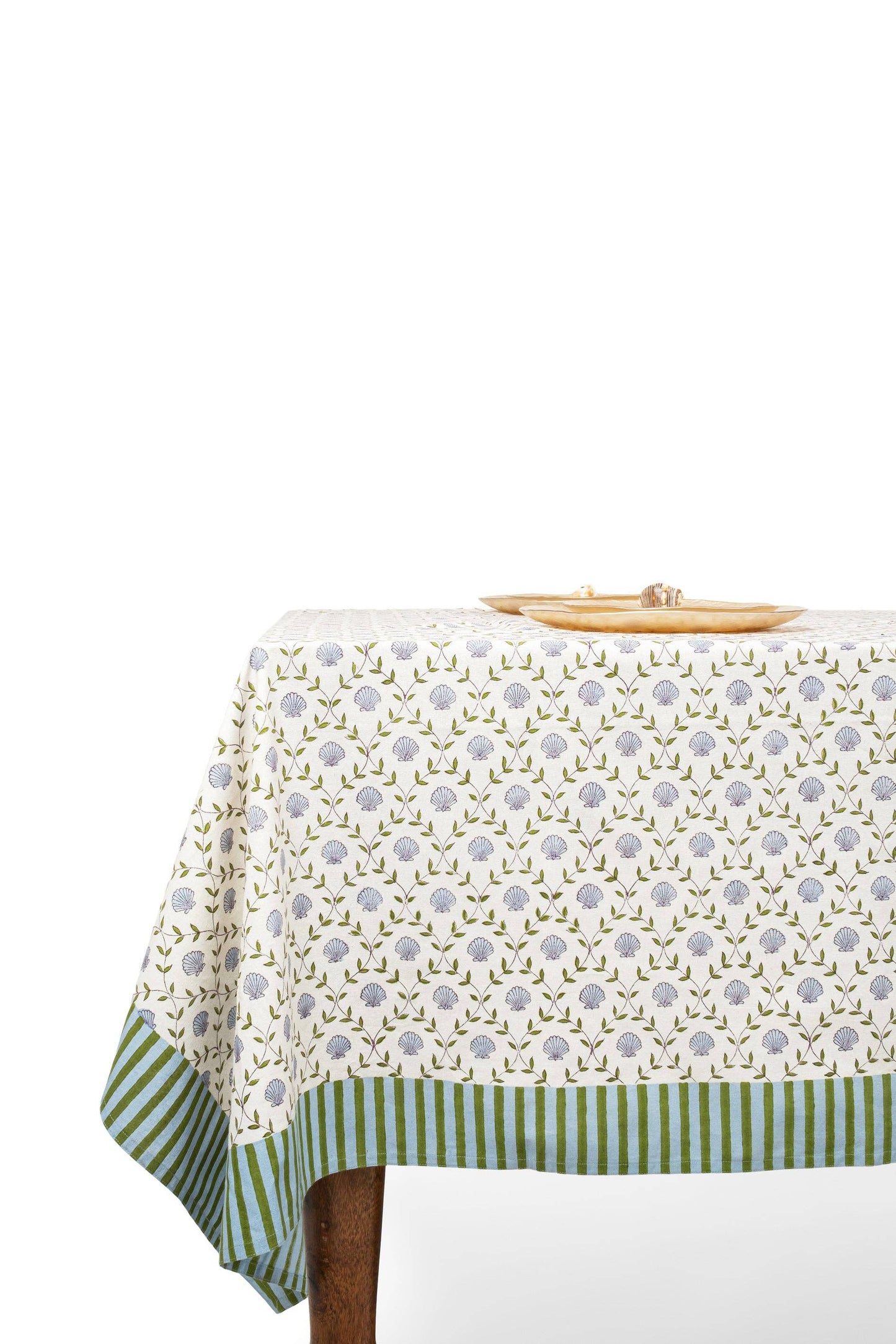 Seashell Blockprint Tablecloth: Seashell Blue / 60x90